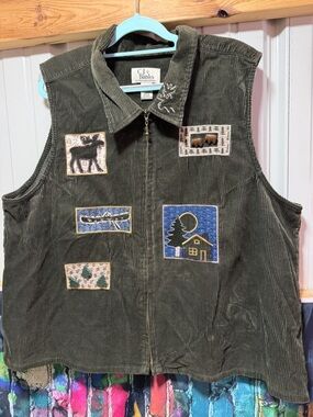 C.J. Banks Olive Green Corduroy Patchwork Vest